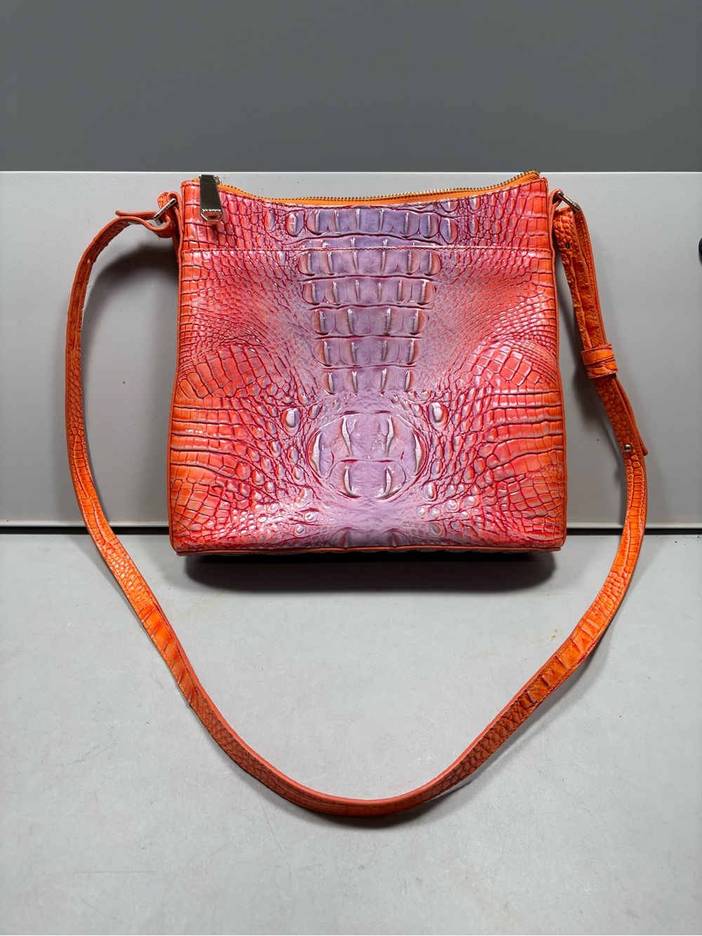 Brahmin EUC Orange-Purple Croc-Embossed Crossbody Bag - Picture 2 of 3